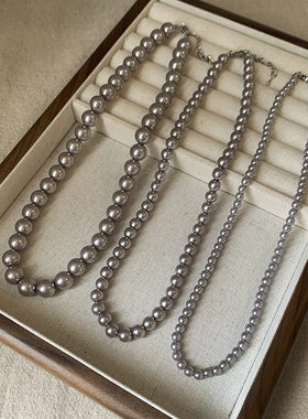 极速银灰色冷淡风珍珠项炼中性气质C简约设计锁骨链时尚百搭大气