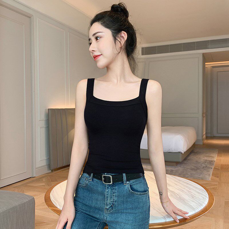 极速方领灰色吊带背心女夏t外穿2025新款美背内搭针织无袖打底工