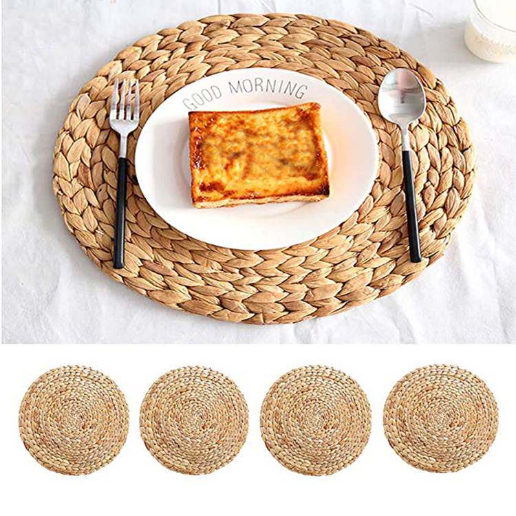 极速Weaving water hyacinth straw woven round mat dinXing tab