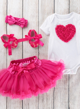 极速厂家跨境ins童装母亲节礼物女宝宝K卡通哈衣紫色蓬蓬裙套装婴