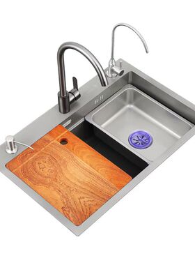 极速枪灰纳米加厚SUS304洗碗池C子厨房洗菜盆不锈钢水槽单槽洗菜