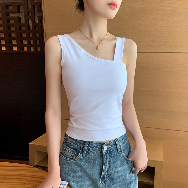 极速黑色斜肩吊带背心女2025新款纯棉打底内搭美背外穿Z设计感无