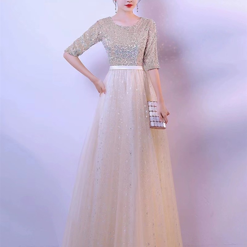 新款大合唱演出服女n长裙主持人学生成人礼艺考钢琴表演宴会晚礼