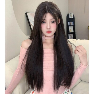 新品束朵假发蕾丝女中分刘海长直B发lolita减龄修脸网红全头套