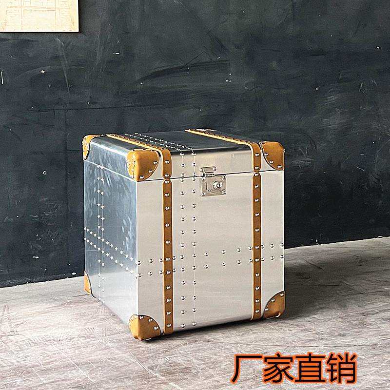 复古铝皮沙发箱子边几中古风角几装饰loft工业风床头柜子美式