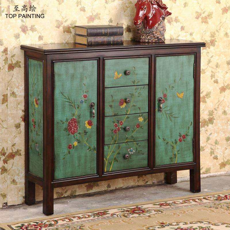 至高绘美式玄关柜复古彩绘家具客厅餐边柜进门装饰柜隔断屏风整装
