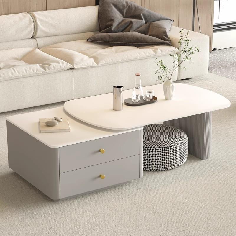 意式极简岩板茶几轻奢现代简约客厅椭圆形家用小户型可伸缩高级感