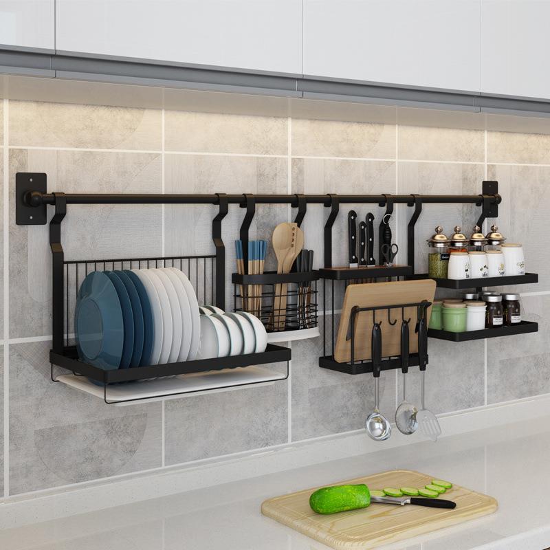 不锈钢厨房置物架壁挂免打孔调味品料收纳架碗架沥水用品厨具挂架