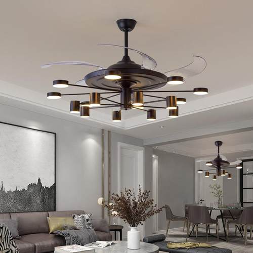 北欧简约隐形电风扇灯个性艺术客厅灯具餐厅卧室智能家用风扇吊灯