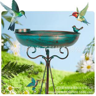 跨境birdbath金属铁艺鸟浴盆喂鸟器户外花园林庭院草坪装饰品摆件