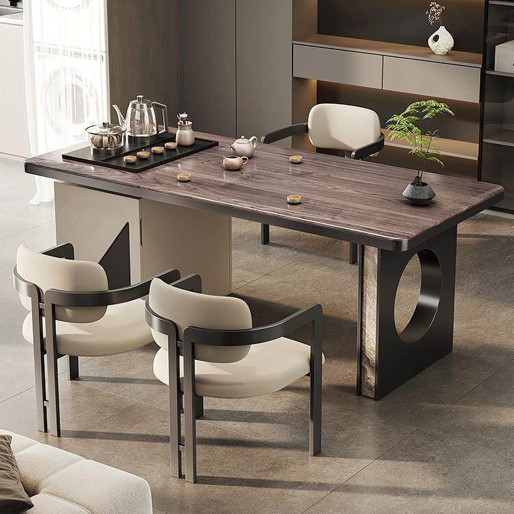 岩板茶桌椅组合现代书桌一体两用小户型客厅阳台办公家用书桌茶台