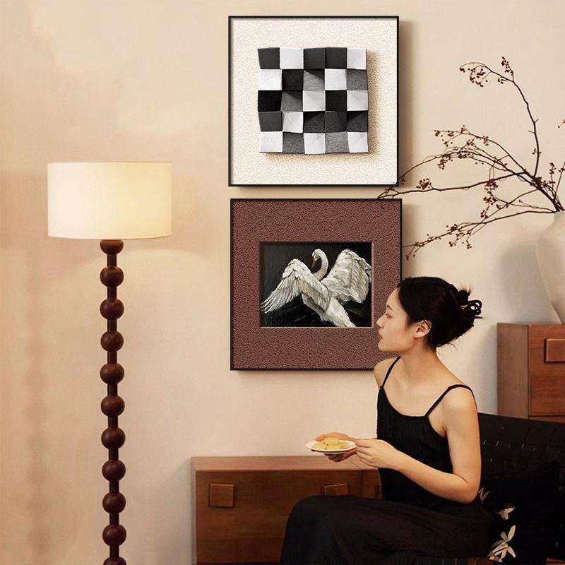 轻奢高级感玄关装饰画砂岩实物画餐厅壁画立体实木头客厅组合挂画