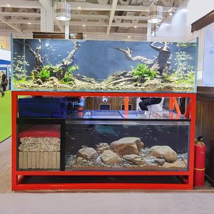 .鱼缸套缸大型客厅家用工业风溪流缸鱼缸底滤上下层组缸双层龙鱼