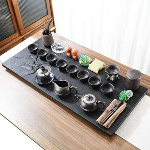 茶台电磁炉一体式 天然乌金石整块茶盘家用排水功夫茶具套装 茶托盘