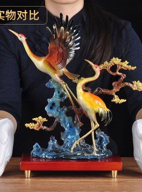 彩铜松鹤延年长寿摆件送r爷爷奶奶长辈生日贺寿祝寿礼物家居装饰