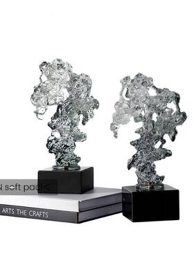 新中式透a明珊瑚太湖石雕塑摆件样板间书房酒柜茶几书桌假山装饰