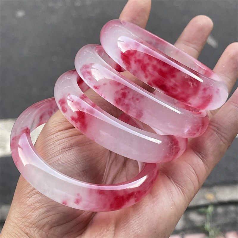 精品 天b然冰透蔷薇石樱花雨款手镯 女款飘花水晶镯子饰品礼物