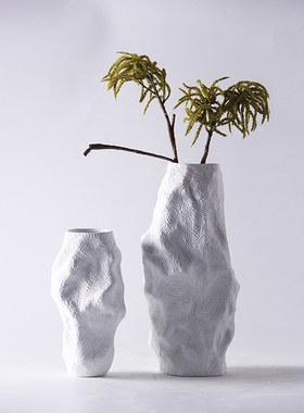 现代家居极简约异形褶o皱陶瓷金色花瓶摆件样板房客厅黑白色插花