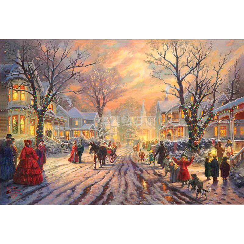 世界名画DIY方钻满钻钻石画托马斯冬日雪天街道夜景Y粘贴钻十字绣