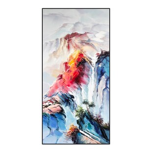 手绘抽象山水油画玄关装饰画现代中式客厅连廊过道挂Z画壁画竖版