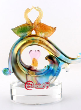 琉璃结婚摆件家居饰品创意 卧室心心相印L永结同心送新婚情人礼物
