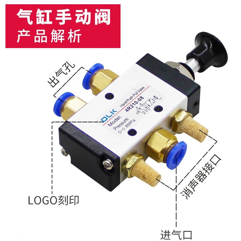 O制LK气d动-手拉阀4R24R210-081008二位五通欧气缸控开关推拉阀手