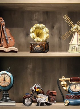 欧式复古摆件留声机创意家居客厅办公室小摆设北欧书W柜酒柜装链