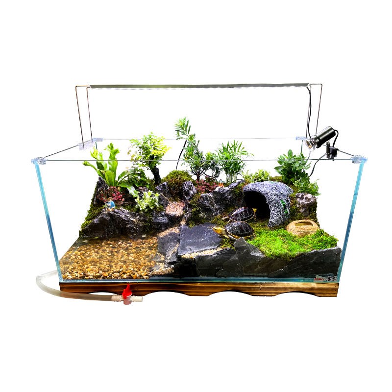 宝龙黄缘缸养龟半水陆缸假山流水生态水陆P缸造景带过滤乌龟缸