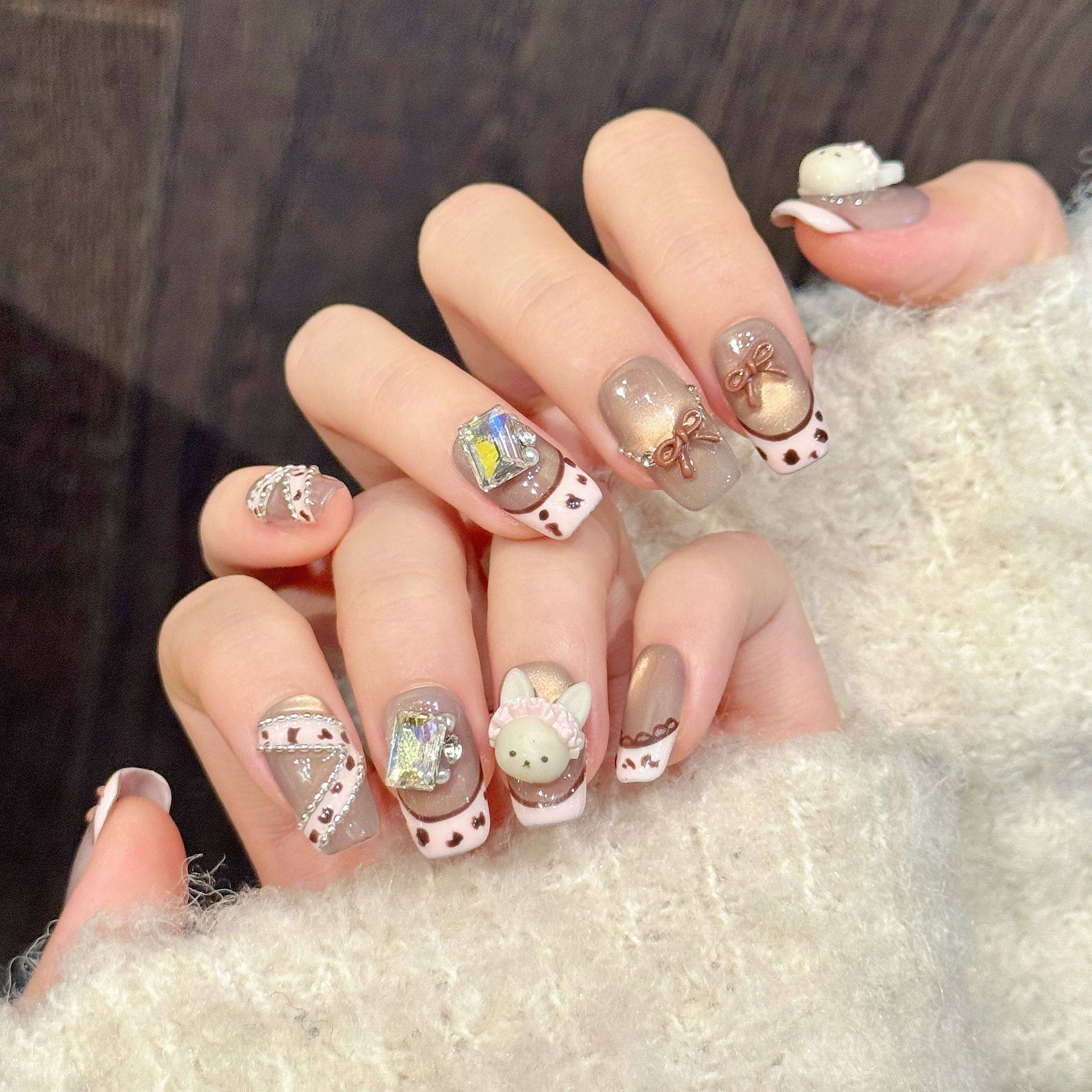 奶咖萌兔纯手工穿戴甲少女感可拆卸蝴蝶结甜妹风粉色可爱萌系卡通,彩妆/香水/美妆工具,穿戴甲/甲片,淘宝优惠券,粉丝福利购,淘宝优惠卷