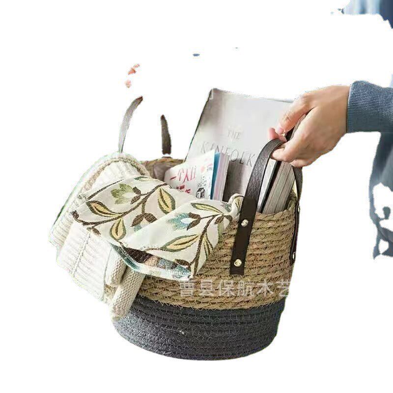 草编编织花盆h较大篮子花盆套蒲草海草麻绳手柄植物藤编