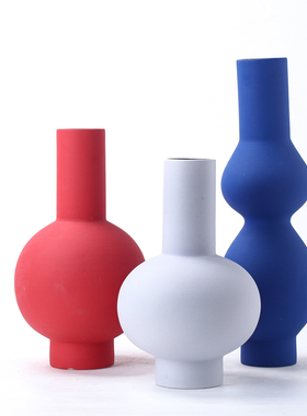 现代简约葫芦陶瓷花瓶创意摆件样板房间客厅装饰品U红色蓝色工艺