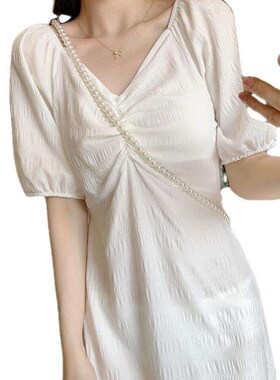 Chiffon Dress Womens New Large Size Chubby Small HWigh Wais