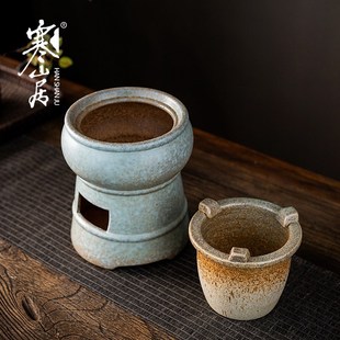 寒山居古陶绿釉煮茶炭火炉手工侧把烧水壶明火煮茶U防裂老火炉茶