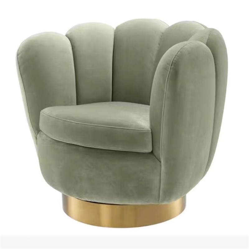 北欧现代简约创意单人沙发椅轻奢休闲椅懒人Q旋转粉色丝绒单椅