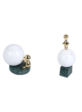 简约现代轻奢金色铜人抱球摆件大理石底座样板间S儿童房家居装饰