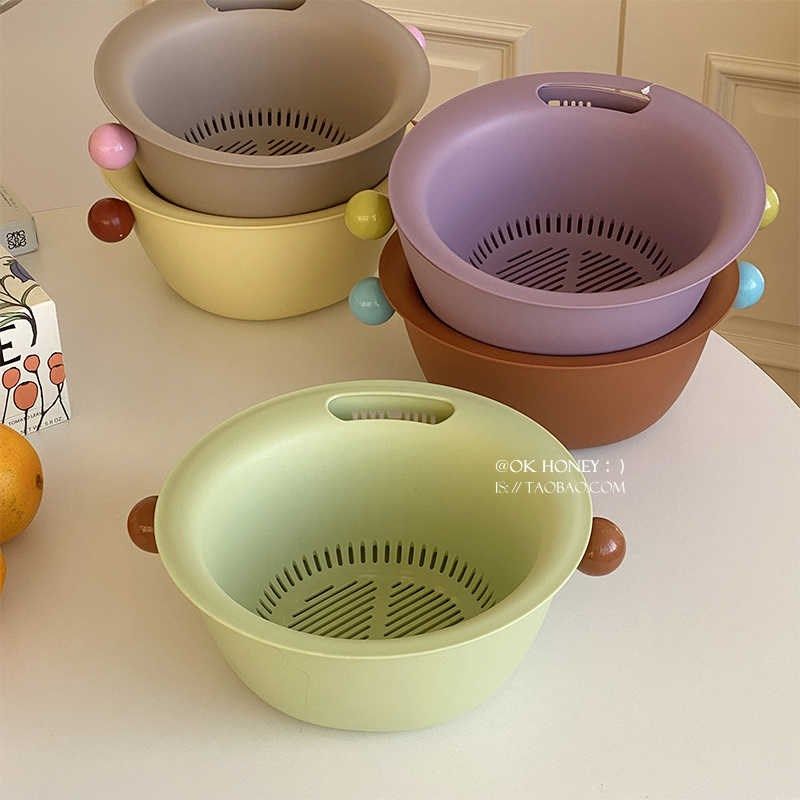 撞色双层沥水篮带把手p加厚可挂家用水果盘洗水果篮子厨房洗菜篮,餐饮具,洗菜盆/沥水篮/漏水筛,淘宝优惠券,粉丝福利购,淘宝优惠卷