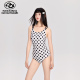 专业运动训练三角连体泳装 2025新款 黑白波点双肩带竞速泳衣女款