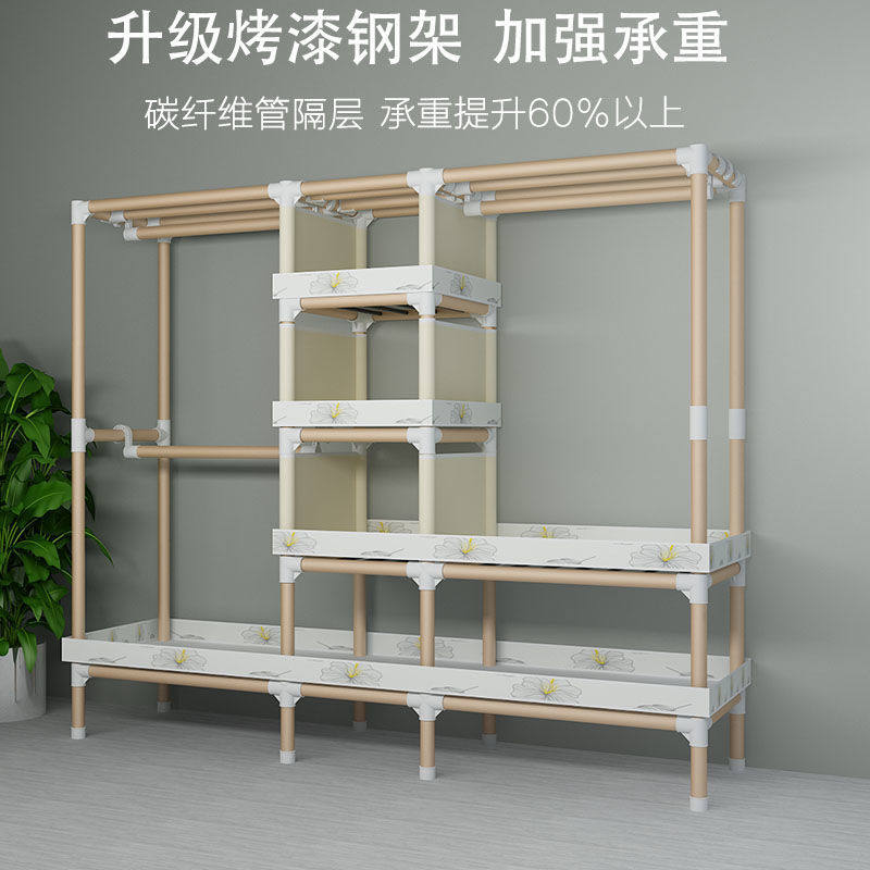 极速简易衣柜布衣柜喷绘钢管加粗加厚带抽屉拉链R折叠窗帘布挂衣