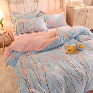 极速加厚牛奶绒双面绒四件套加绒保暖F被罩毛绒床单床笠珊瑚绒床