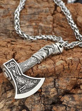 极速Mens Viking Celtic Wolf Raven Axe Pendant Odins S.ymbo