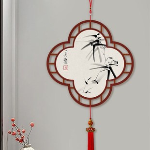 新品水墨竹子电视背景墙装饰挂件门挂中国结玄P关装饰画过道走廊
