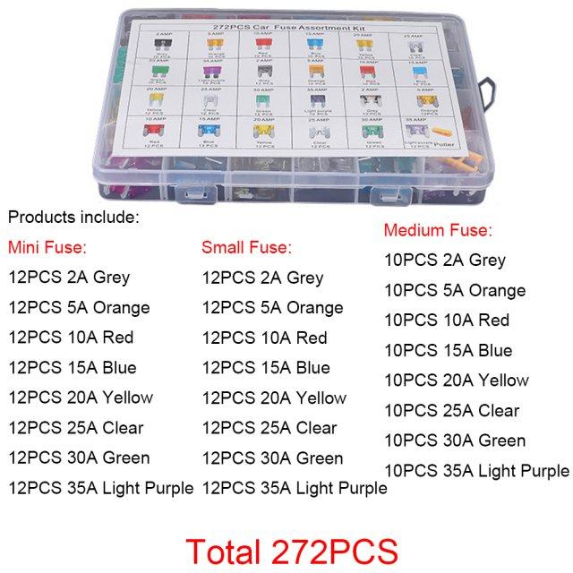 极速272PCS/Box 2/5/10/15/20/25z/30/35A Fuse Car Blade Fuse A