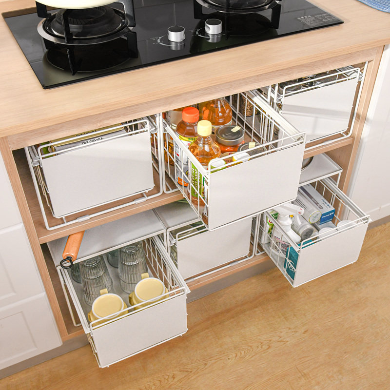 速发厨房拉篮置物架滑轨杂物储物分层分隔下橱柜内抽屉收,收纳整理,橱柜收纳筐,淘宝优惠券,粉丝福利购,淘宝优惠卷