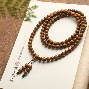 极速文莱沉香木手串108颗念珠戴脖子的男女多Q圈手链盘玩文玩佛珠