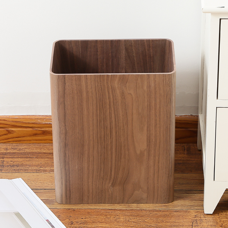 极速实木垃圾桶北欧无盖家用创意长方形收K纳桶简约客厅办公室木