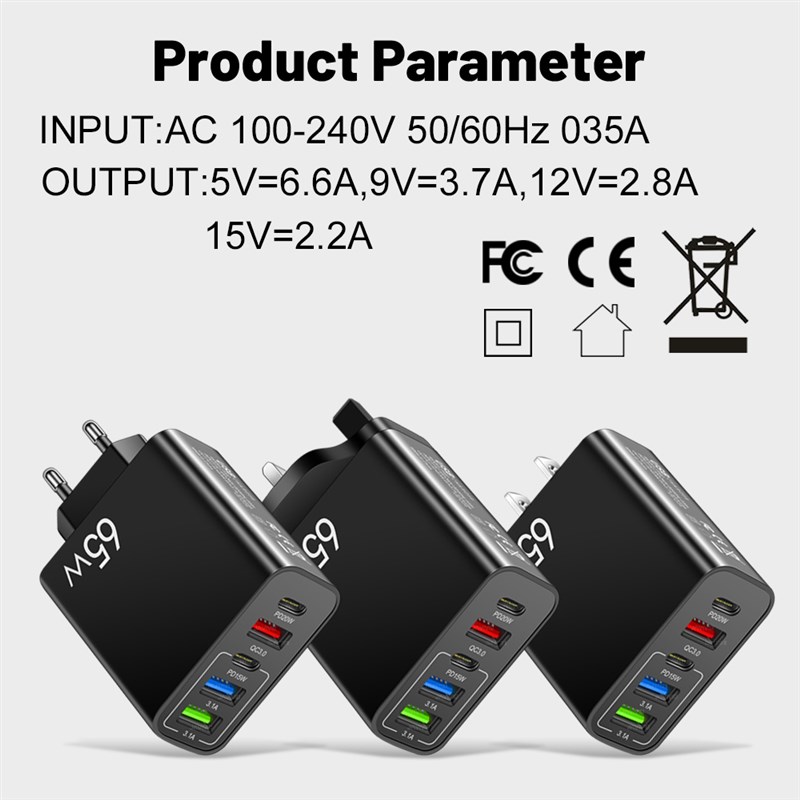 极速Quick Charge 3.0 Phone Adapter 65W USB Type C Char.ger 5