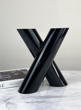 现代简约欧式轻奢几何金属银色X形花器花插摆件样板房.售楼处饰品