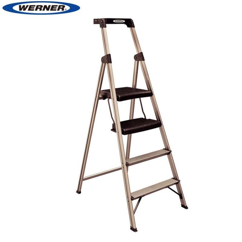 werner优雅金铝合金宽踏板多用梯四步梯1.63米梯.长承重10