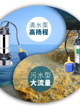 名磊不锈钢浮球潜水泵220V高扬程水泵家用抽水泵污水泵Z化粪池抽