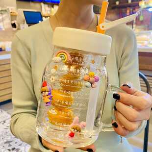 极速水杯女办公室玻璃杯带把手茶水分离泡花茶杯吸管W杯大容量家